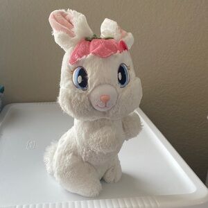 Aurora Plush Bunny Rabbit White Plush Doll With Flower EASTER 11 Inch Stuffed
